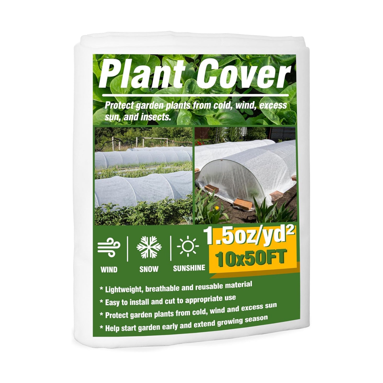 Gardzen 1.5 oz Plant Covers Freeze Protection, Reusable 10ft x 50ft Floating Row Covers, Thicker Frost Blankets for