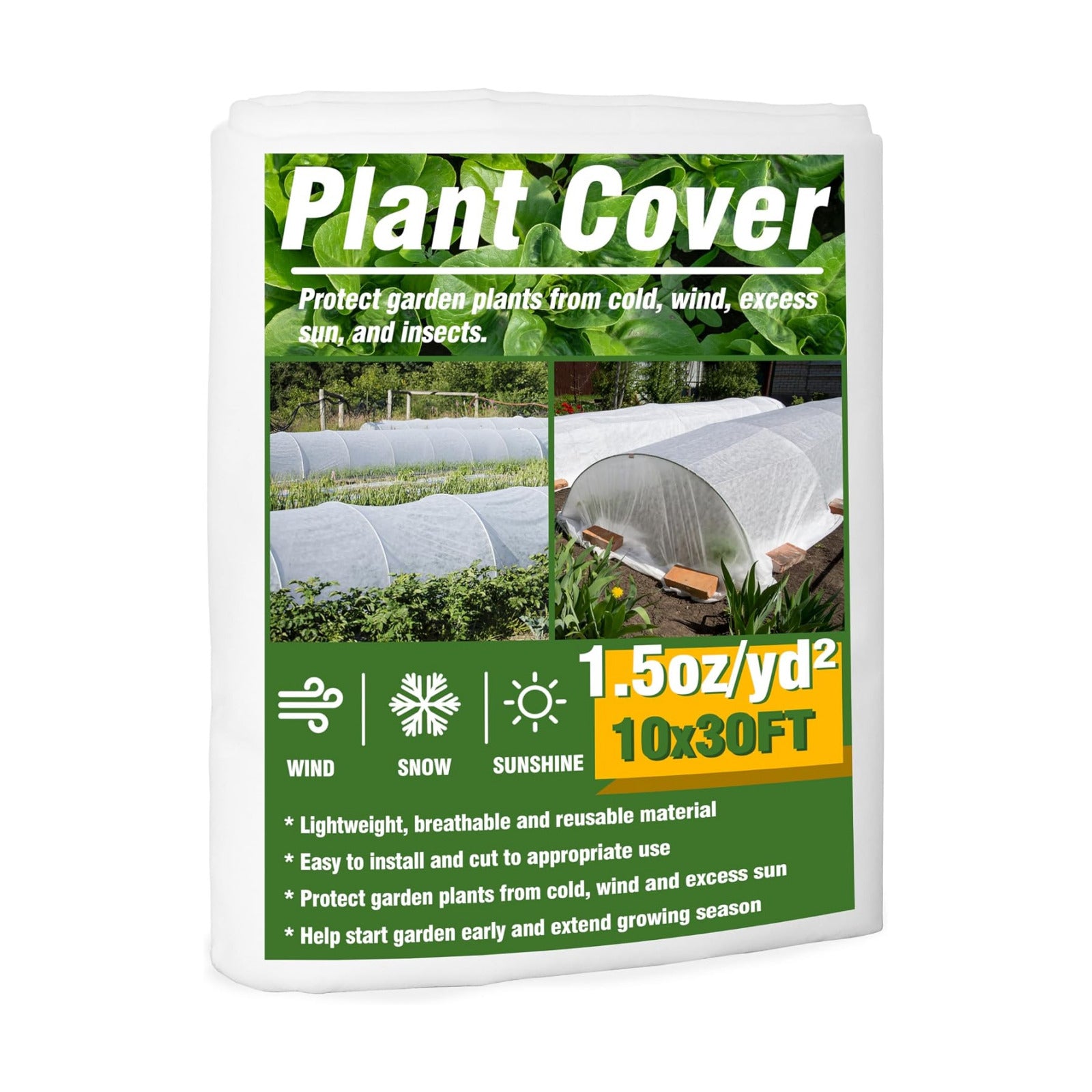 Gardzen 1.5 oz Plant Covers Freeze Protection | Reusable 10ft x 30ft Floating Row Covers, Thicker Frost Blankets for