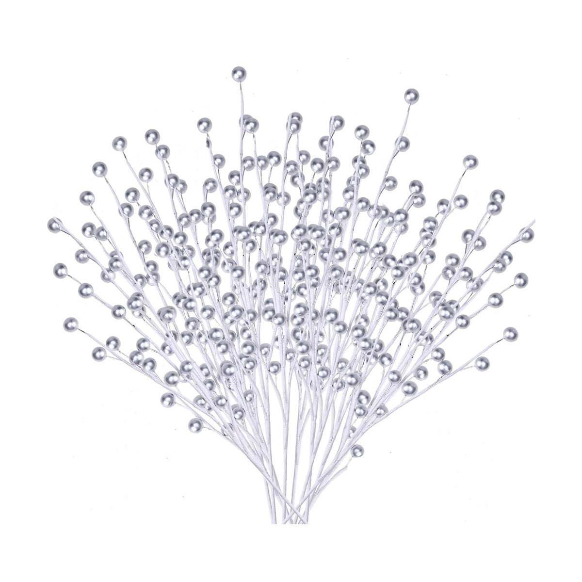 GREENTIME 12 Pack Artificial Silver Berry Stems 14" Fake Berry Picks