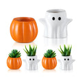 Newtay 4 Pack Halloween Pumpkin Ghost Planter 3 Inch Halloween Succulent Pots Bucket Vase Gifts Resin Small Flower Pots for Home Office Party, Plants Not Included