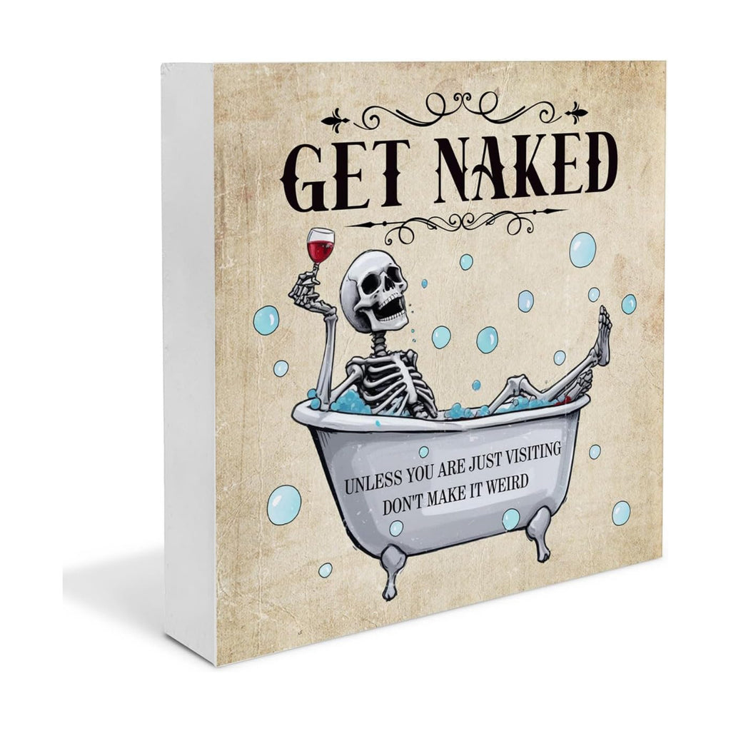 Funny Skull Skeleton Decor Sign Halloween Bathroom Wood Sign