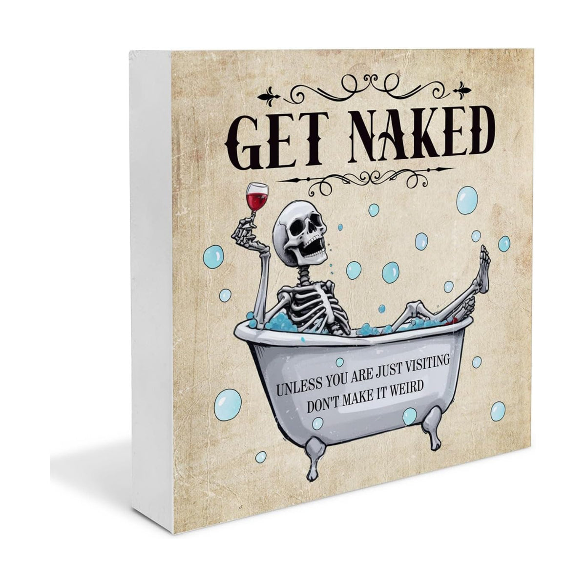 Funny Skull Skeleton Decor Sign Halloween Bathroom Wood Sign