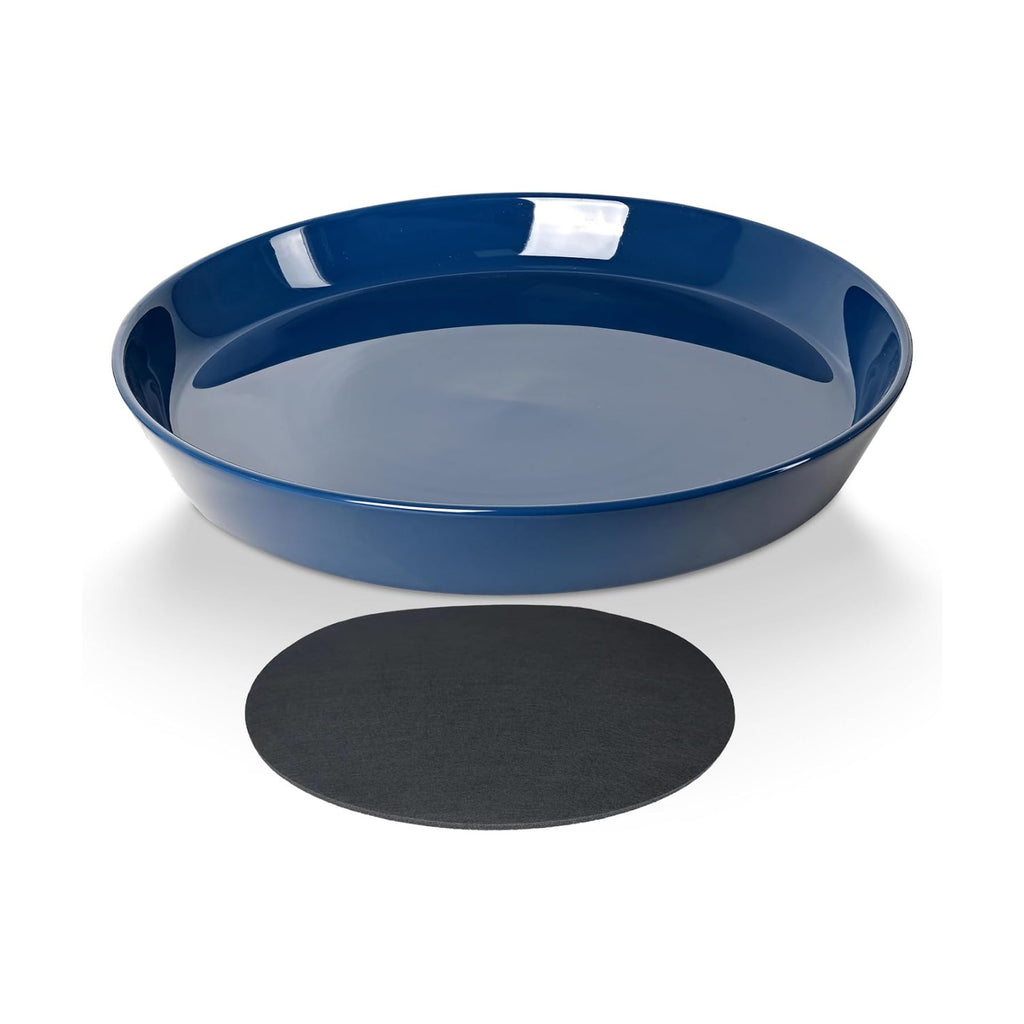 Ceramic Plant Saucer Tray 9 10 11 Inch Blue, 11.3" OD x9.7 ID x1.8 Deep| Round Sturdy Heavy Duty Glazed Bevel Planter