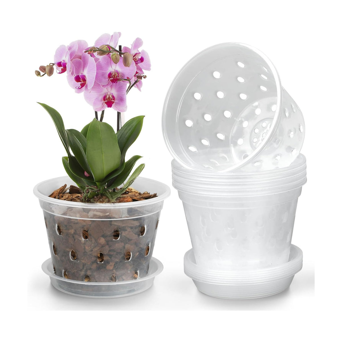Orchid Pot, 8 Pack 5 Inch Clear Orchid Pots with Holes and Saucers