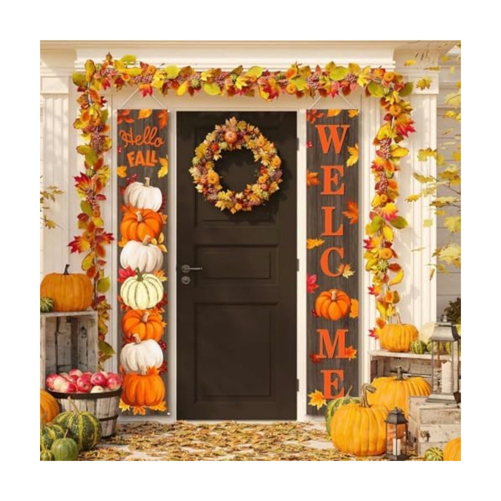 Fall Porch Banner Pumpkin Thanksgiving Door Decorations for Home Decor