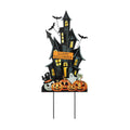Glitzhome 32" H Halloween Metal Haunted House Yard Stake/Hanging Decor,Halloween Pumpkin Bats Ghost Garden Yard Sign for Lawn Decorations Outdoor Garden Halloween Party Decor