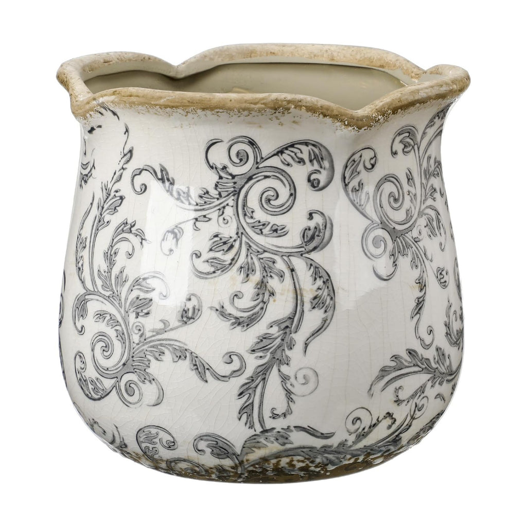 6 Inch Ceramic Planter Gray Scroll Planter Decorative Plant Pots with Crackle Glaze for Home Kitchen