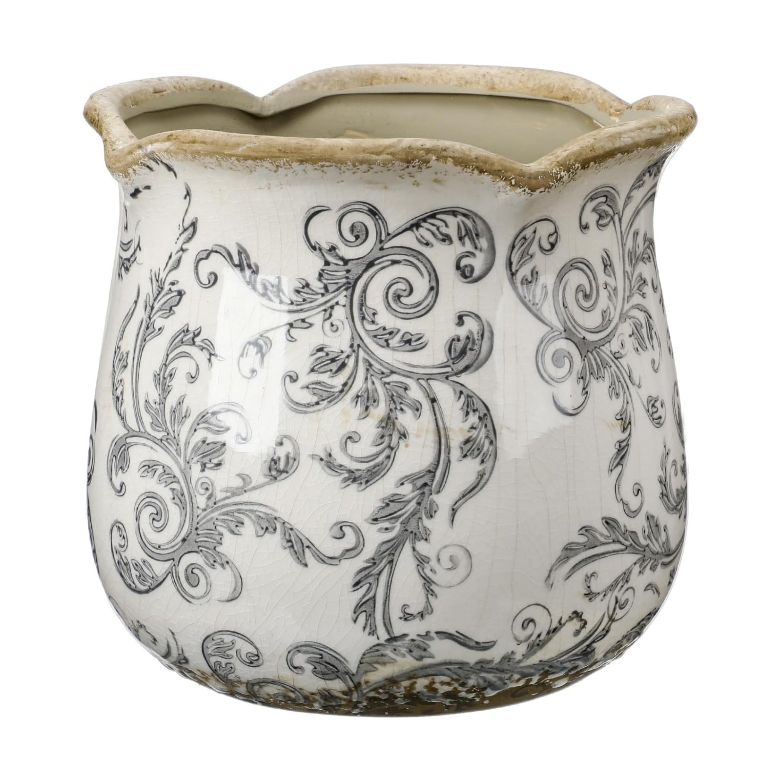 6 Inch Ceramic Planter Gray Scroll Planter Decorative Plant Pots with Crackle Glaze for Home Kitchen