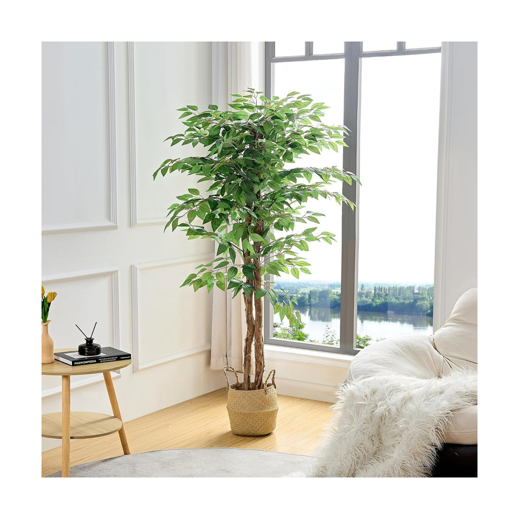 VECELO Artificial Ficus Tree with Sturdy Nursery Pot, 5FT Faux Silk Plant for Indoor Outdoor Home Garden Decor, 1 Pack