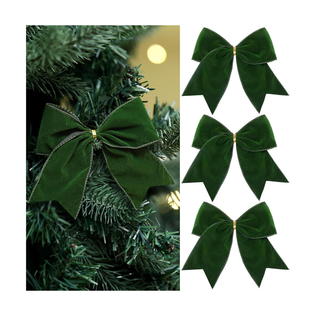 Janinka 12 Pcs 6 Inch Christmas Velvet Bows for Wreath Decoration, Green