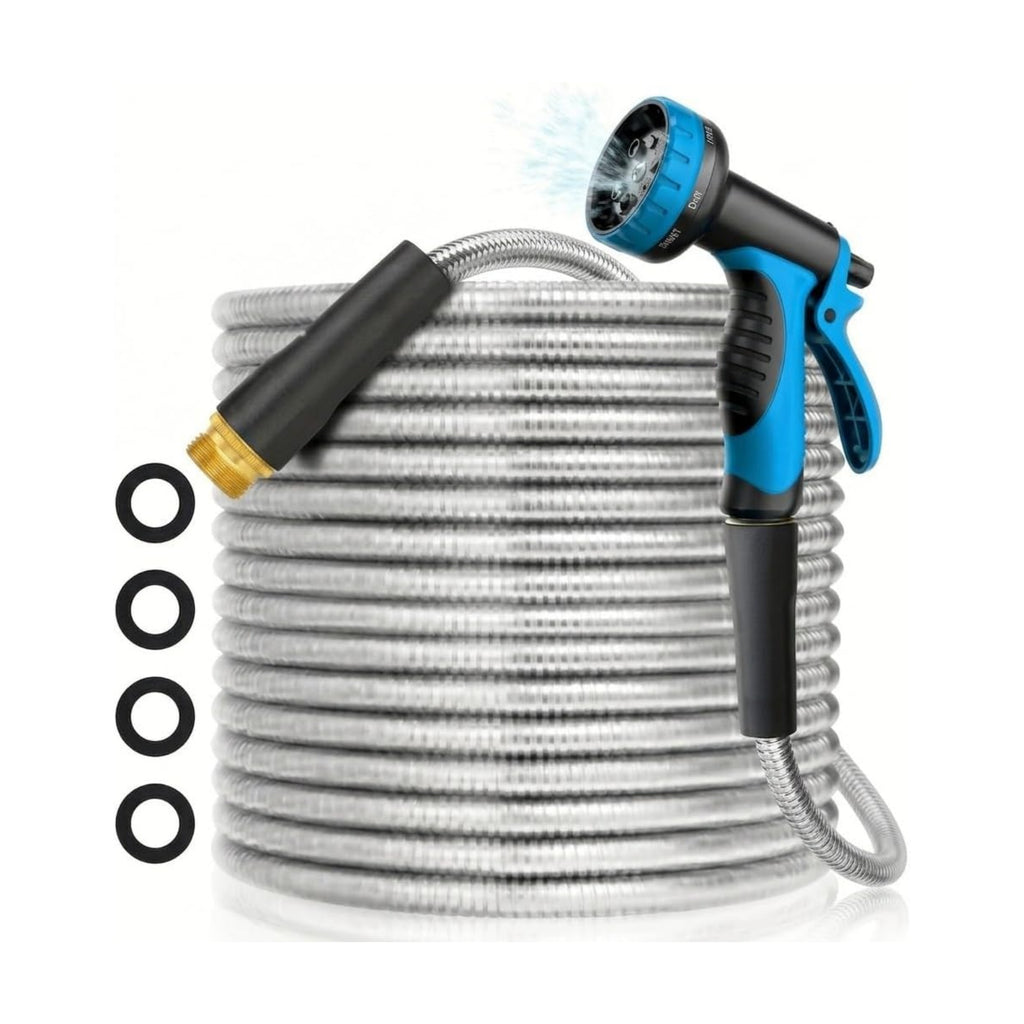 50ft Water Hose, Non Kinking Stainless Steel Hose, Kink Free Flexible 50 Foot Metal Hose for Outside Yard Backyard