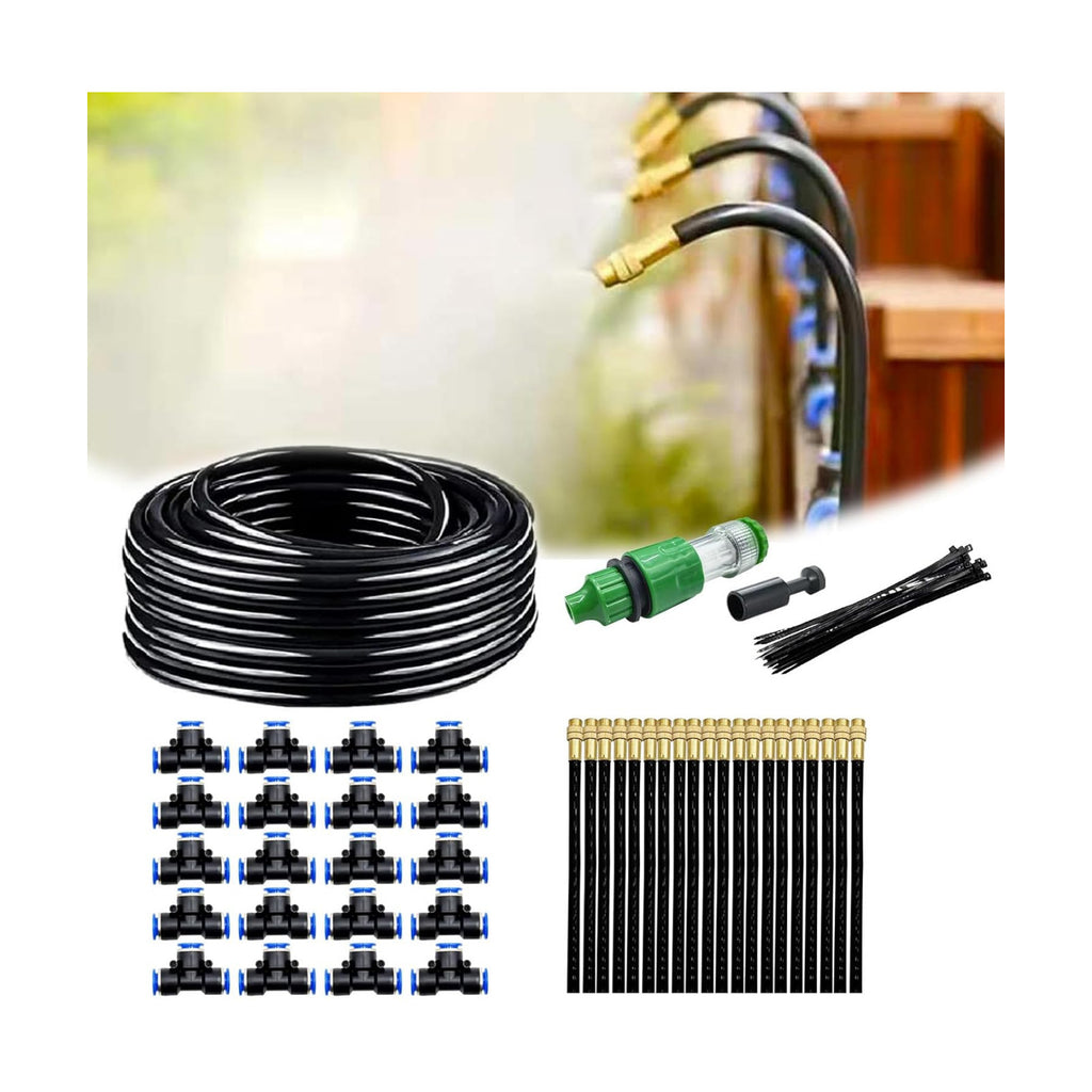Automatic Greenhouse Drip Irrigation Kit – 20 Brass 360° Adjustable Nozzles, 65FT 1/2" Tubing & Misting System – Easy