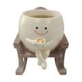 Funny Succulent Pots Rocking Chair Plant Pot With Coffee In Hand,Smily Face Planter Pot Cute Resin Flower Head Planters