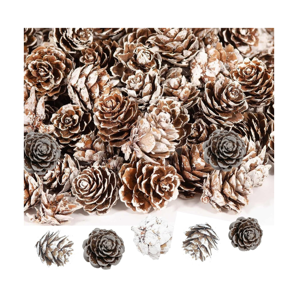 100 Pcs Christmas Mini Pine Cones,Xmas Thanksgiving Snow Pinecone Ornaments