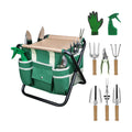 Garden Tool Set,10 Pieces Heavy Duty Gardenting Tool Kit, Folding Stool with Detachable Tote Bag, Thicker Stainless
