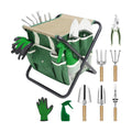 Garden Tool Set, 10 Piece Kit with Heavy Duty Folding Stool, Detachable Storage Tote Bag, Stainless Steel Tools, Gifts