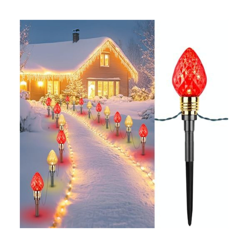 2 Pack Strawberry C9 Christmas Pathway Lights Outdoor, Total 34.8 Feet