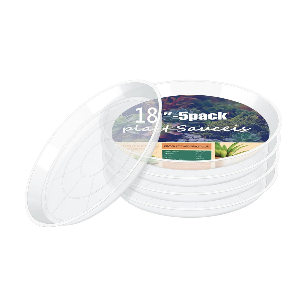4 6 8 10 12 14 16 18 20 22 Inch Clear Plant Saucer, 5 Pack Durable Plastic Water Catcher Trays for Flower Pots, Plant