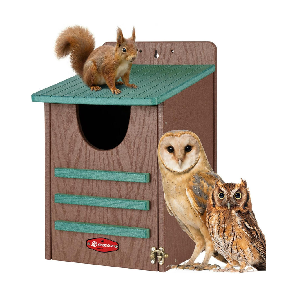 Kingsyard Large Recycled Plastic Wooden Owl House, Waterproof Screech Owl Bird Boxes for Outside, Owl Nesting Box Kit