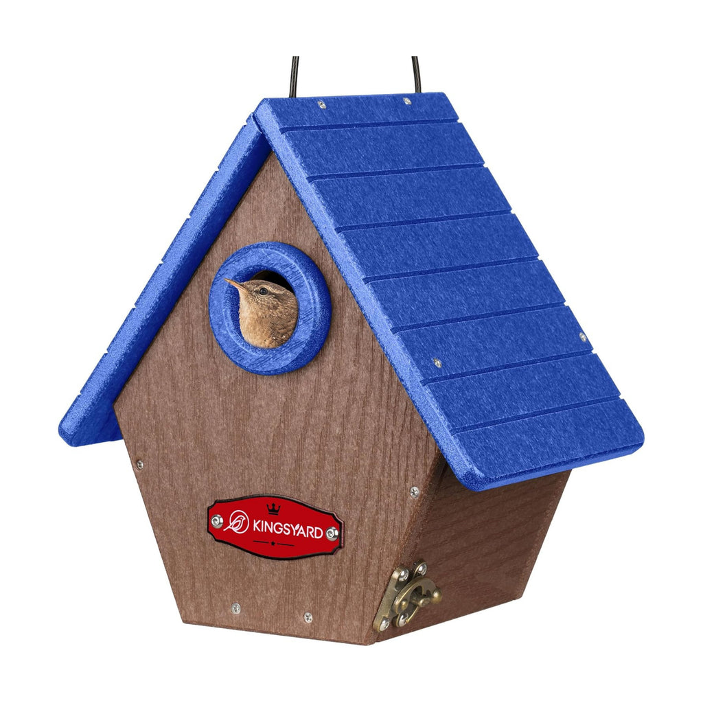 Kingsyard Recycled Plastic Bird House for Outdoors - Hanging Nesting Box with Predator Guard & Air Vents for Wren Finch