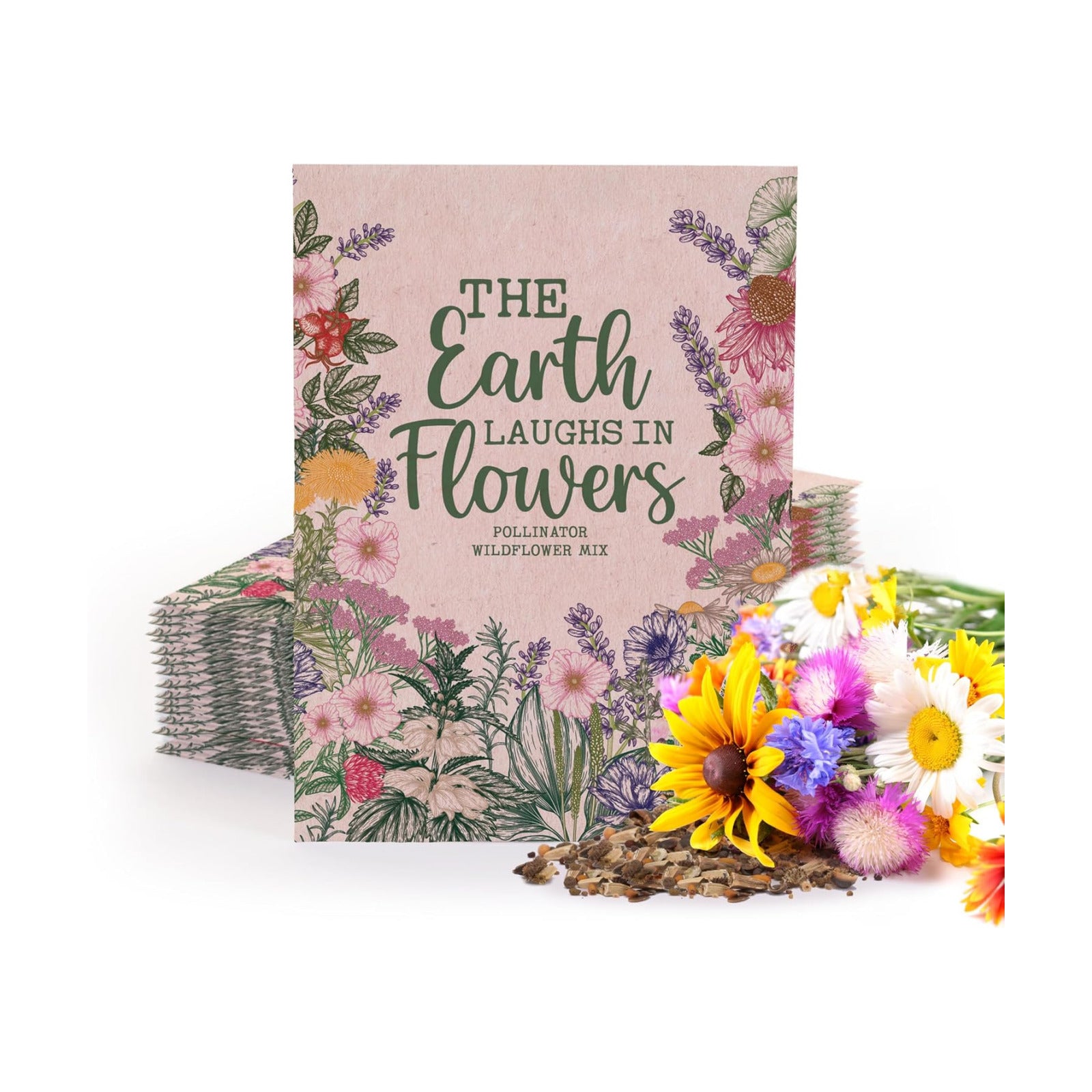 The Earth Laughs in Flowers | Beautiful Illustrated Flower Design Art and Quote | Environmental Favor | Pollinator