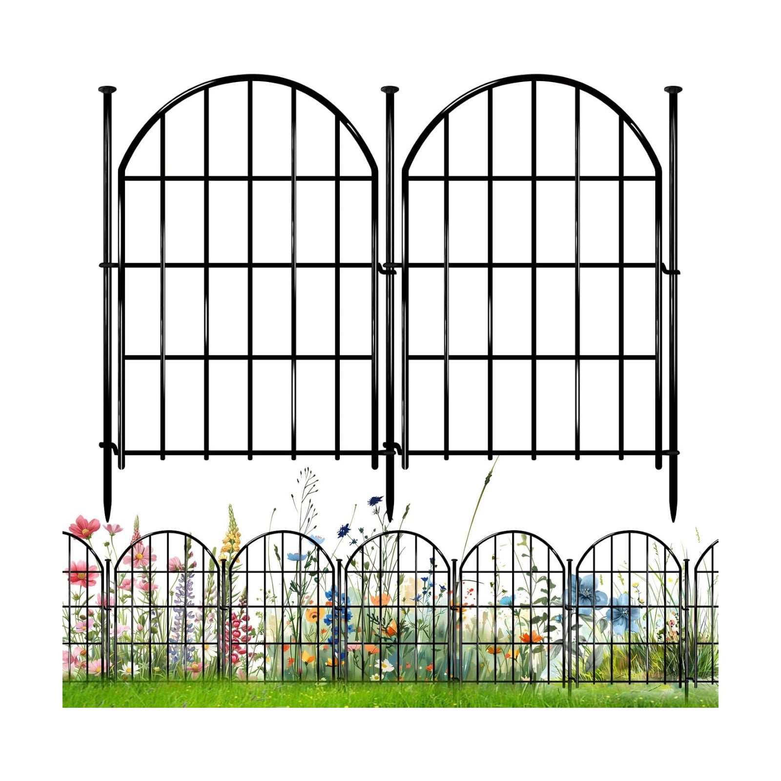 Decorative Garden Fence, 17in X 10.8ft No Dig Fence Panels, Arched Rustproof Metal Garden Fencing Animal Barrier