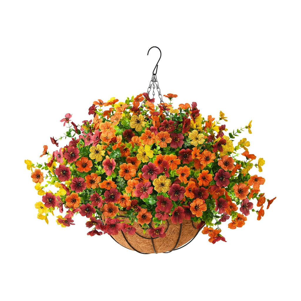 Artificial Fall Hanging Flowers Basket, UV Resistant Mums for Outdoors