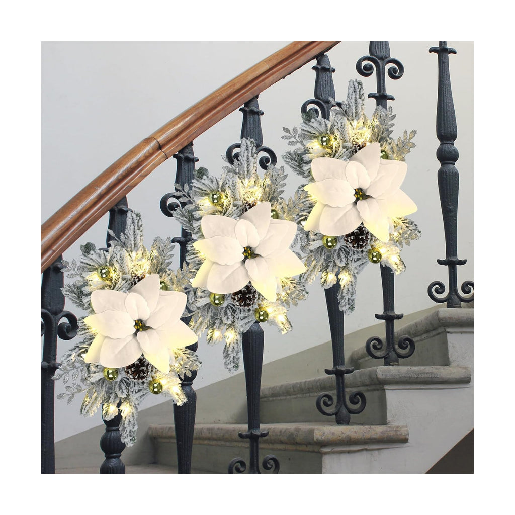 Hotop 3Pcs Artificial Christmas Swags 17.7" Lighted Berries, Champagne Gold