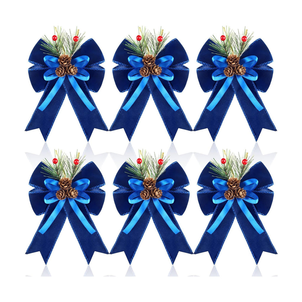 Syhood 6 Pcs Christmas Bows Xmas Velvet Bows Tree Decor, Blue