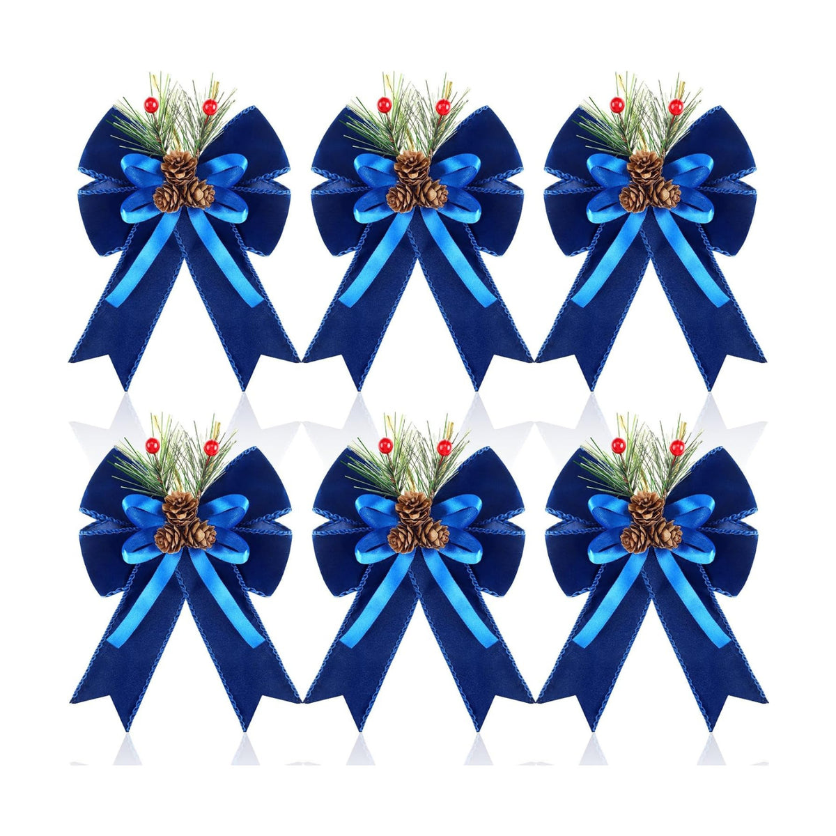Syhood 6 Pcs Christmas Bows Xmas Velvet Bows Tree Decor, Blue