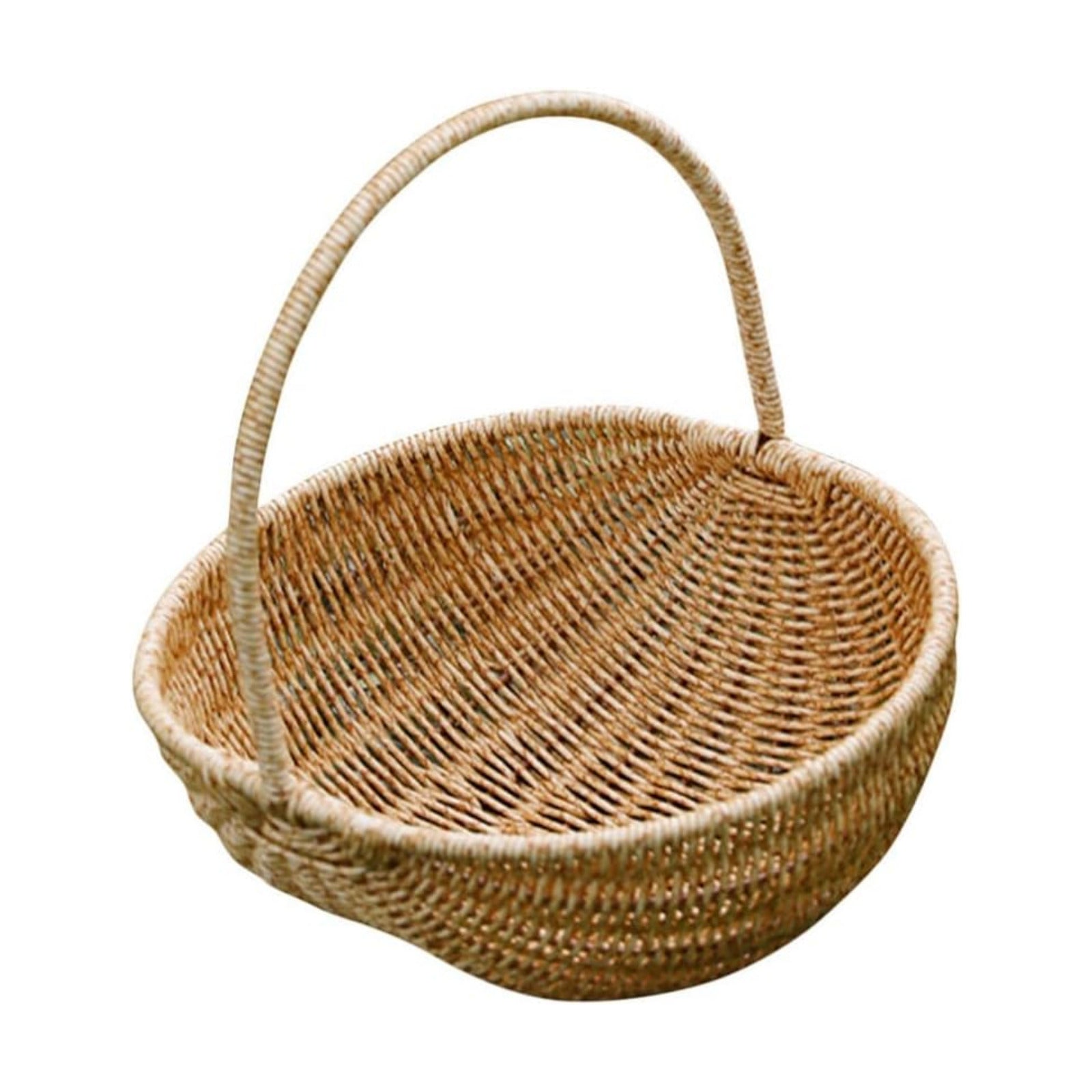 Kisangel Creative Light Brown Picnic Basket - Multi-Functional Rattan Style Harvest Shopping Basket for Fruits