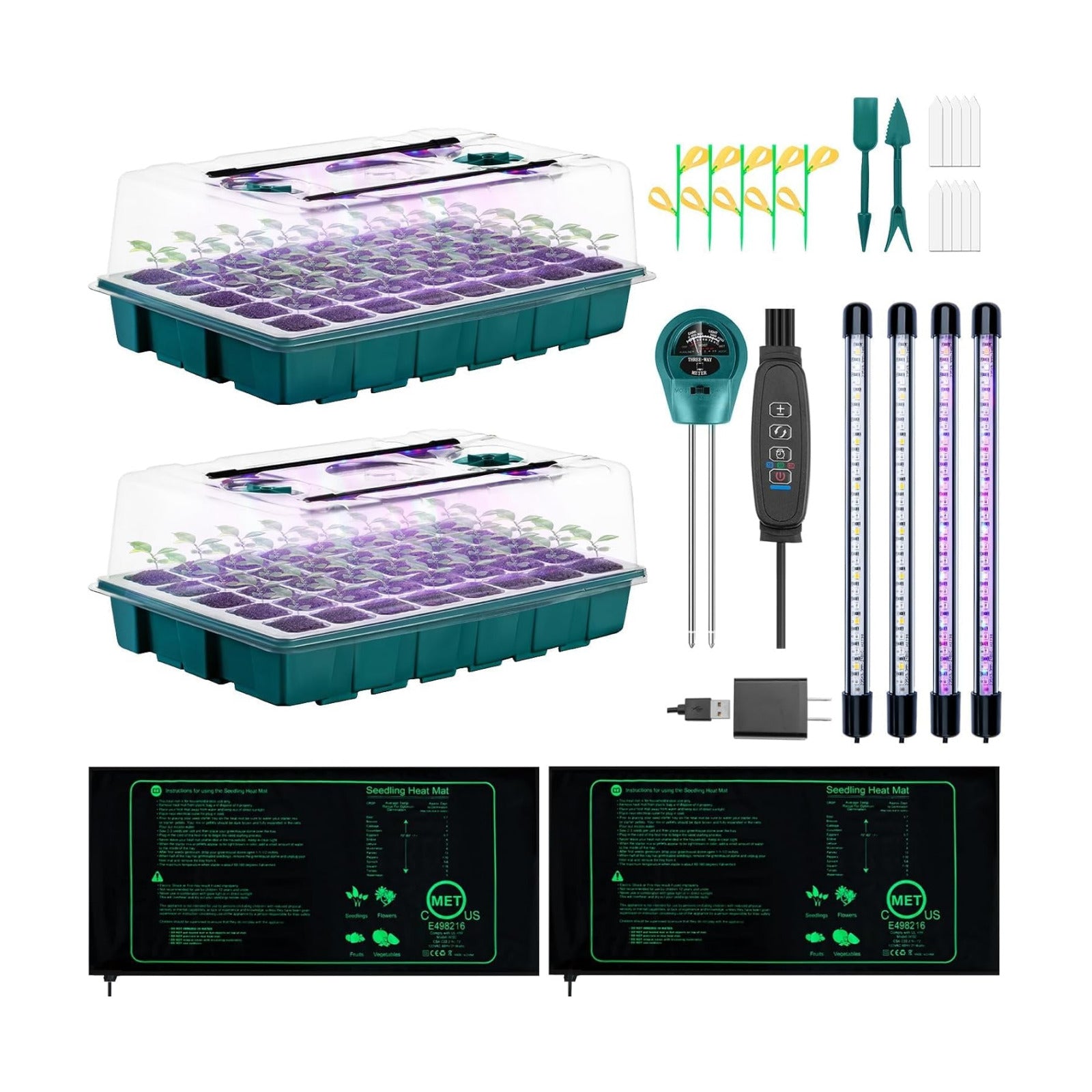 Seed Starter Tray with Grow Lights and Heat Mat, 3-in-1 Soil Meter, 80-Cell Seed Growing Tray, Germination & Plant