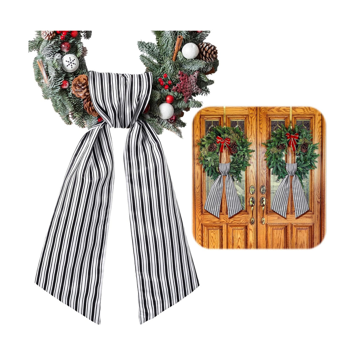VitalCozy 2 Pcs Wreath Sash for Front Door, Stripe