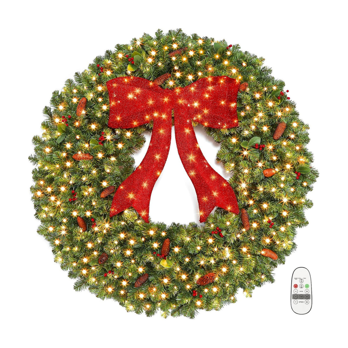 SHareconn 48Inch Large Artificial Prelit Christmas Wreath for Outdoor Decor