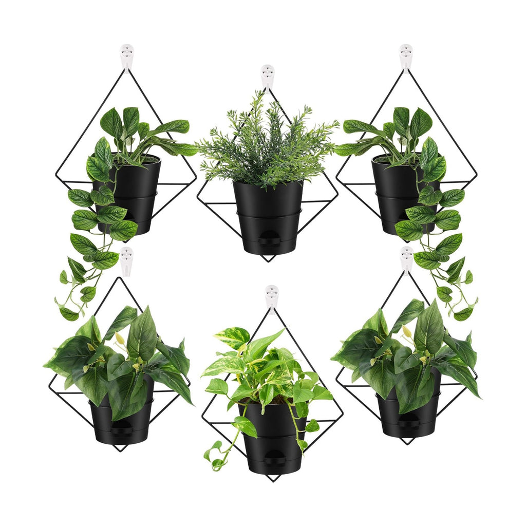 6 Sets Wall Planters for Indoor Plants Hanging Wall Planter with Metal Holder Geometric Self Watering Wall Pots Mounted