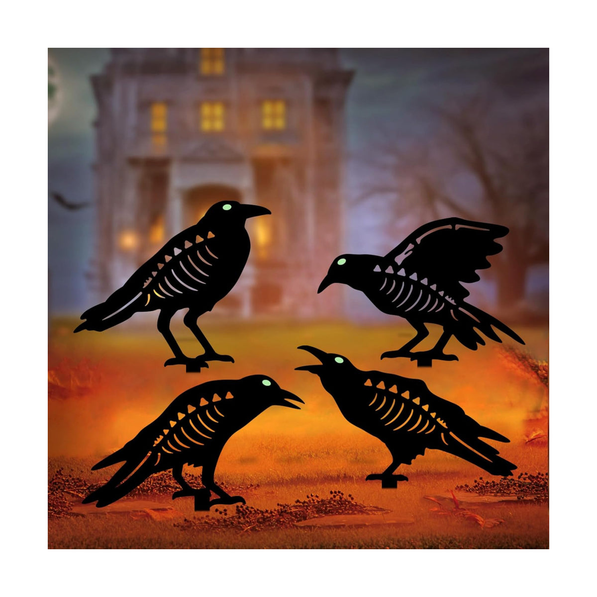 Holloween Decorations Outdoor,4 Pack Metal Black Crow Yard Garden Stakes