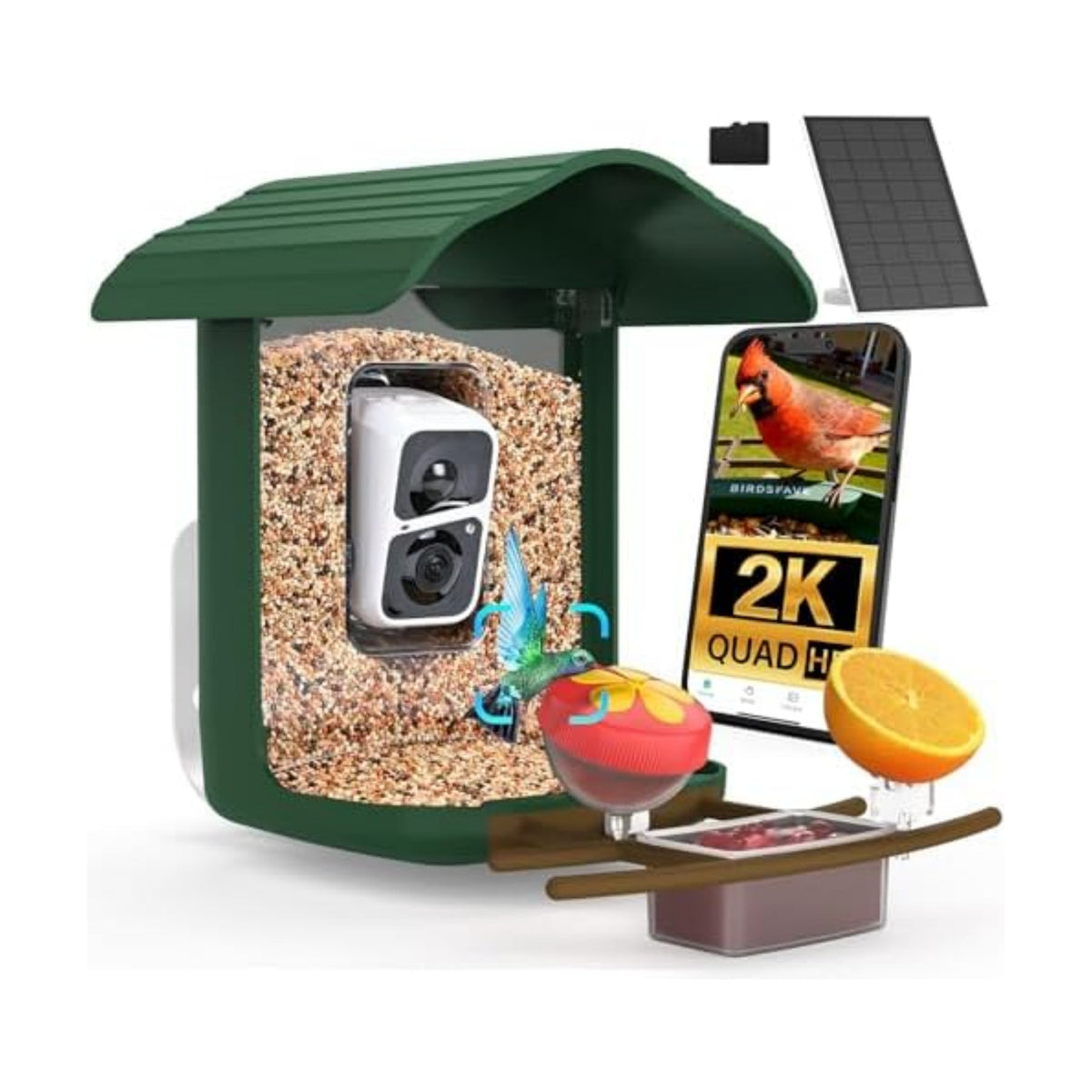 birdsnap® PAV Bird Feeder with Camera Solar Powered 2K Live Video 32GB Card