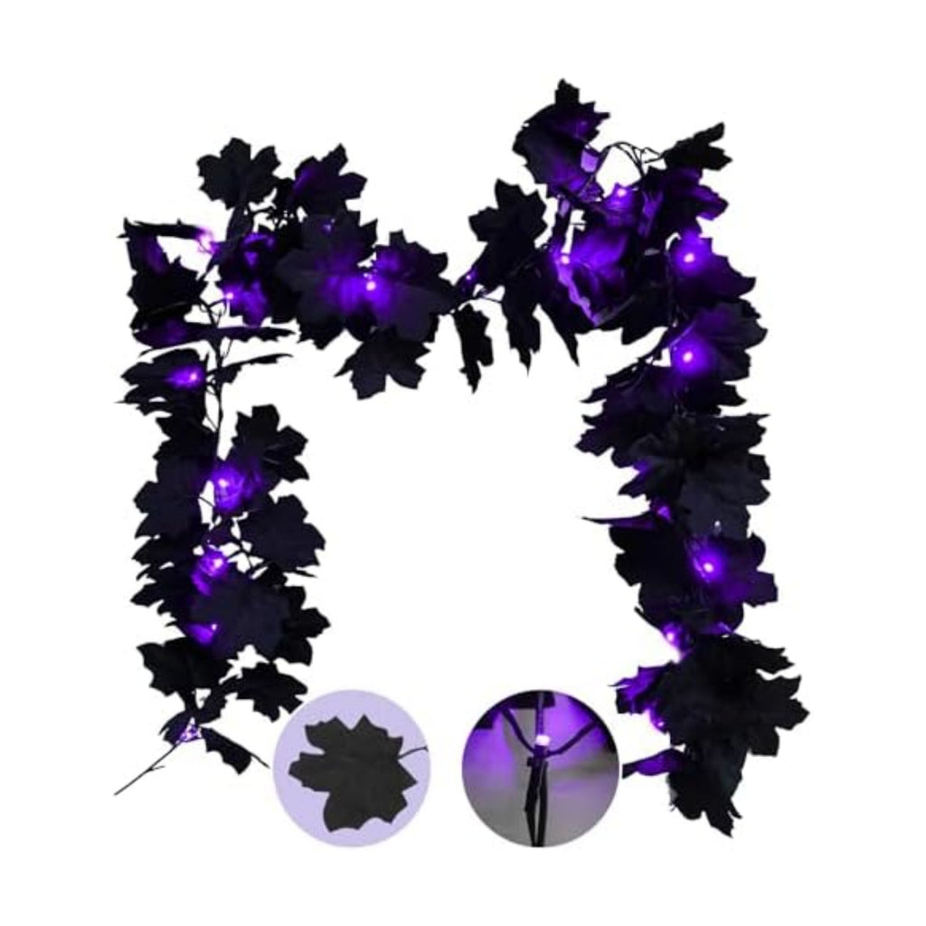 suddus Halloween Garland with Lights Black Maple Leaves Battery Operated
