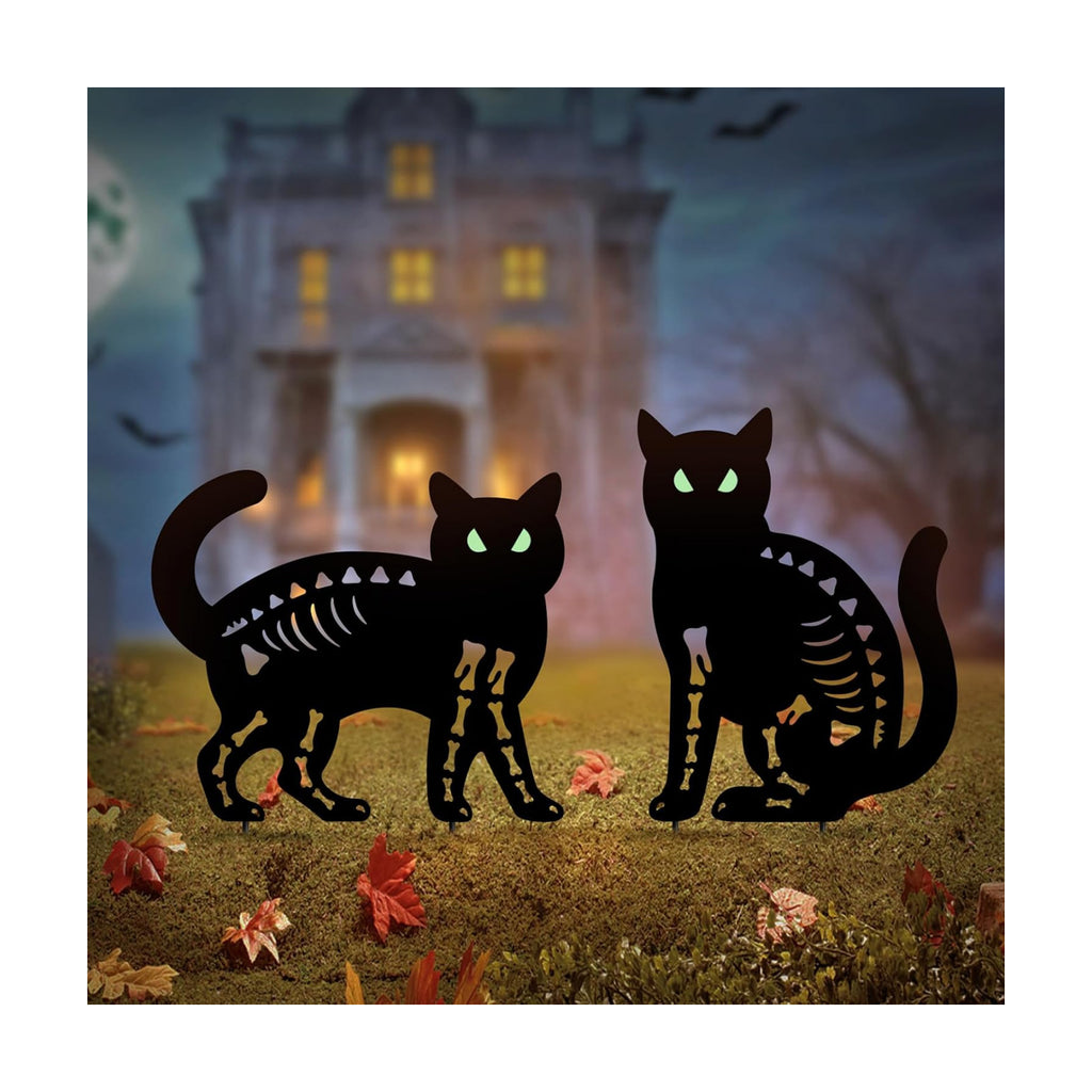 Outdoor Halloween Decorations,Metal Black Cat Silhouette Yard Garden Stakes