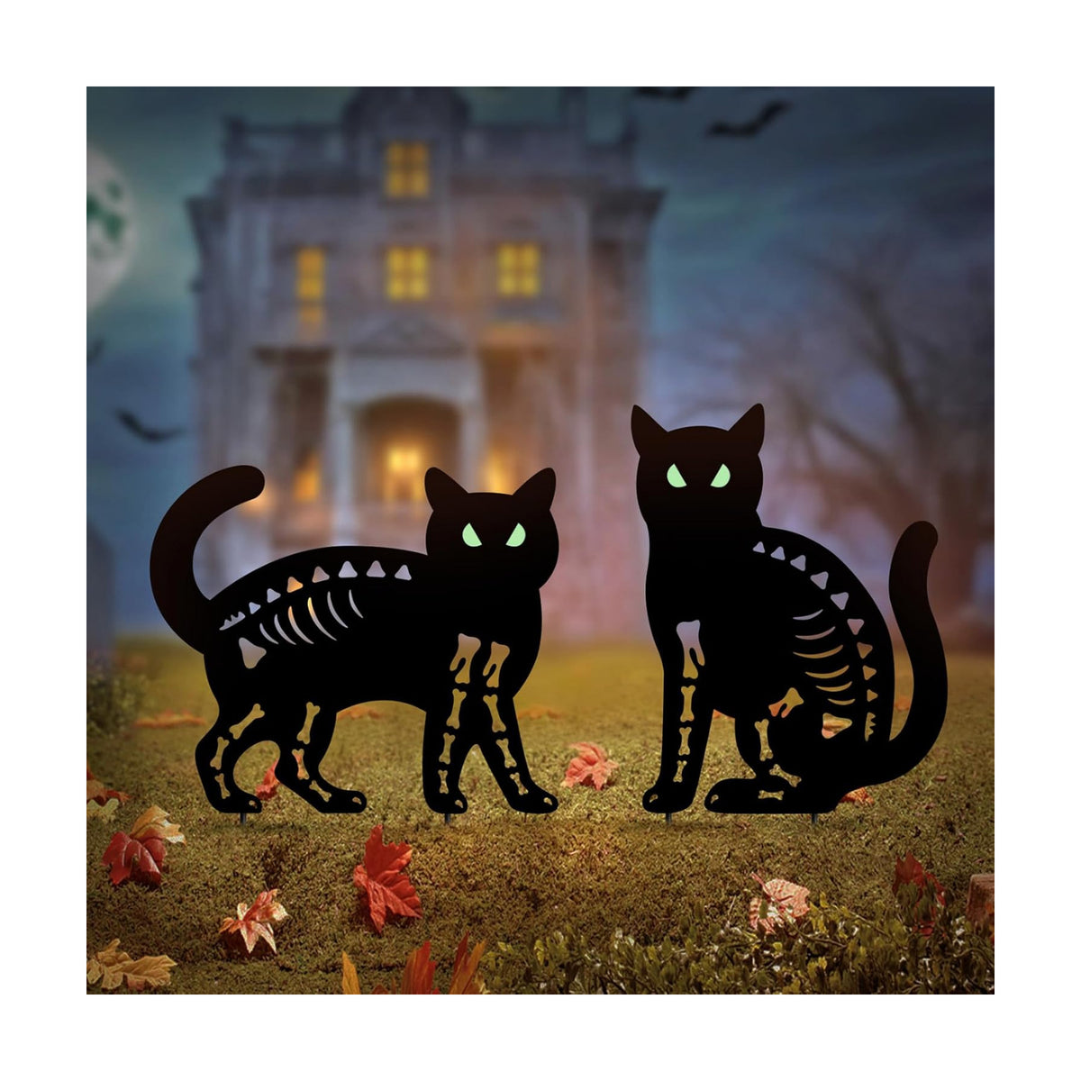 Outdoor Halloween Decorations,Metal Black Cat Silhouette Yard Garden Stakes