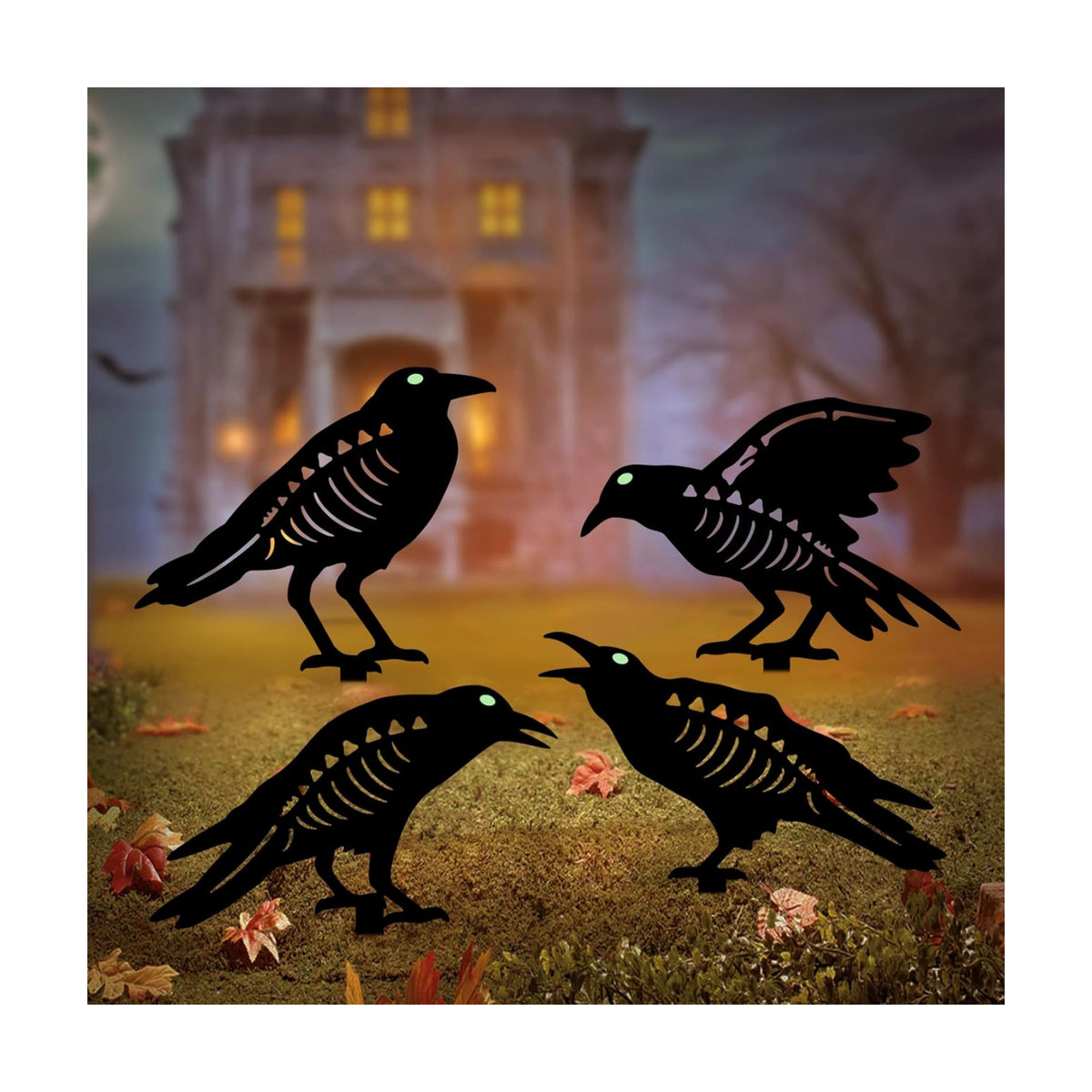 Halloween Decorations Outdoor,Glow In The Dark Eyes Metal Crow Garden Stake