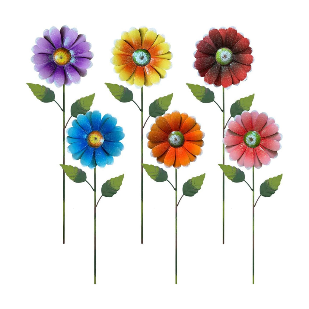 Metal Flower Garden Stakes, 6 Pc. Set,22 inch Outdoor Decor Stakes for Spring Decor, Rust and Weather Resistant Flowers