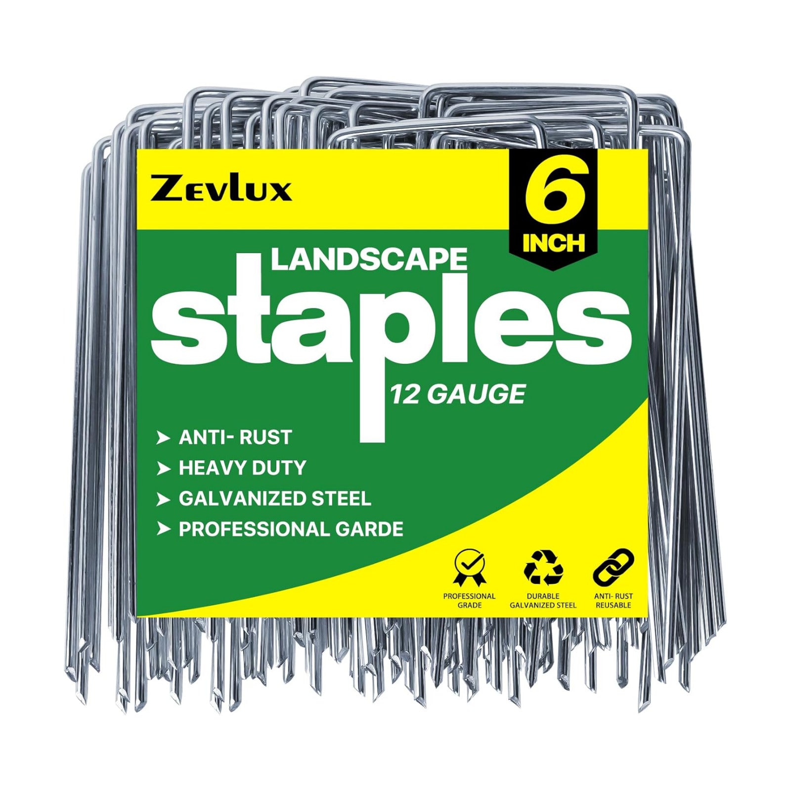 6 inch 200 Pack Landscape Staples Galvanized Garden Stakes | 11 Gauge Heavy Duty Garden Pins for Fences, Lawns, Weed