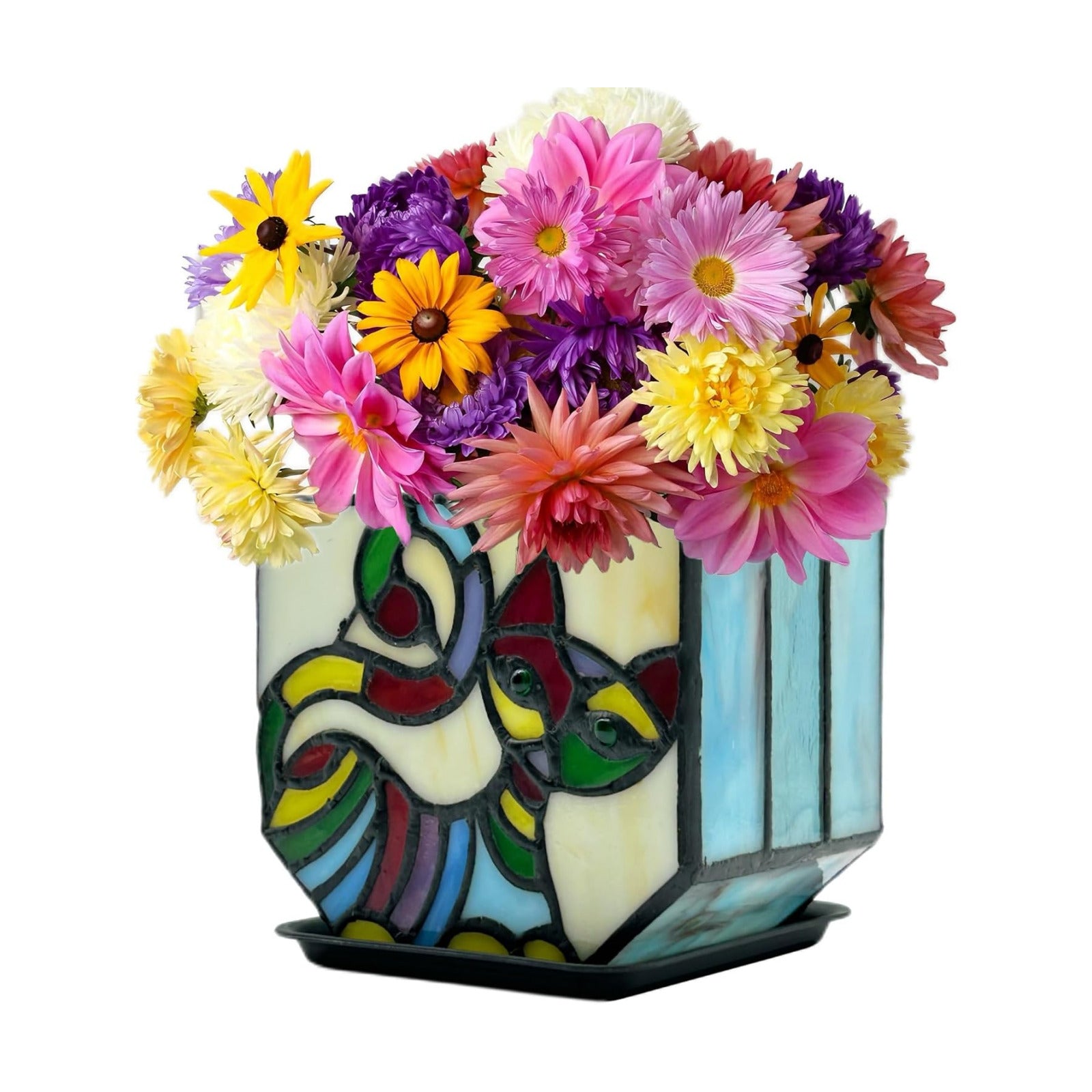 Stained Glass Cat Pot with Drainage,Cute Planters for Indoor Plants,Decorative Flower Pots,Gifts for Plant