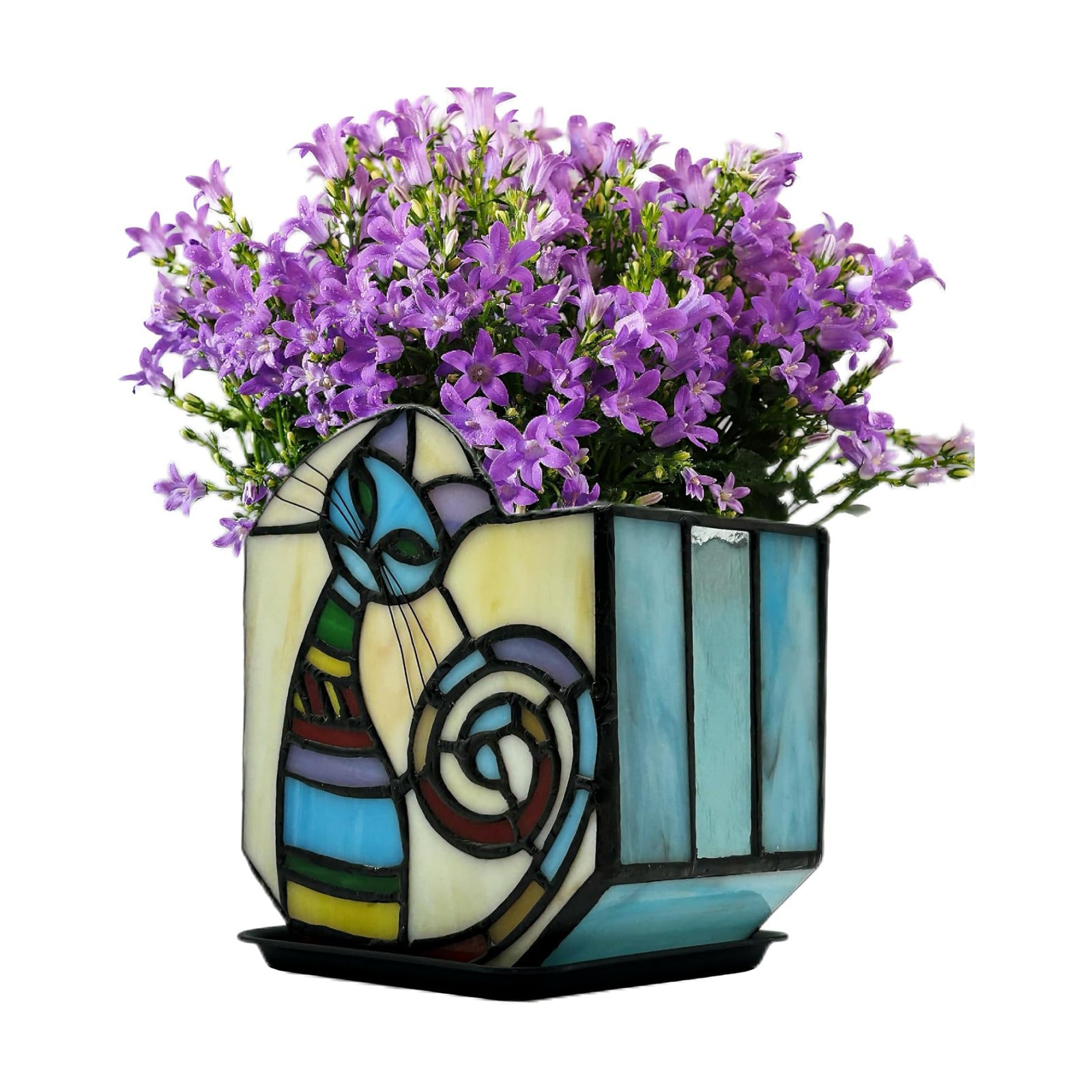 Stained Glass Cat Unique Plant Pot, Indoor Planter with Drainage and Tray,Succulent Plants Flower Pot,Cat Lover