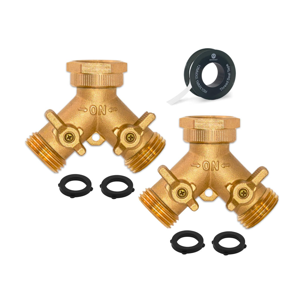 Brass Heavy-Duty Garden Hose Water Splitter | LEAD-FREE 2-Way Y Splitter for Water Spigot & Faucet | Manifold Connector