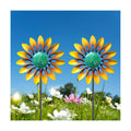 2pcs Sunflower Wind Spinner Outdoor, Freestanding Kinetic Wind Sculpture with Stake, Metal Windmill for Outside Garden