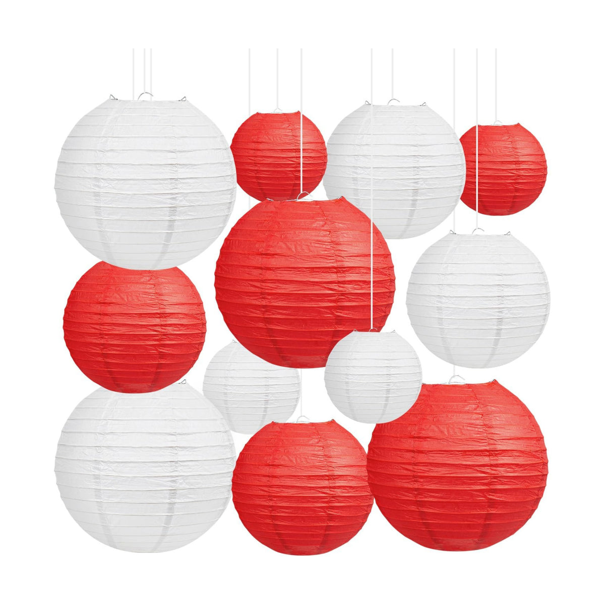 Red and White Paper Lanterns, 12Pcs 6-10 Inch Hanging Party Decorations