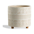 Ceramic Plant Pot with Foots: 10 Inch Planter with Wooden Legs - Large Pots for Indoor Plants - Modern Flower Pot for