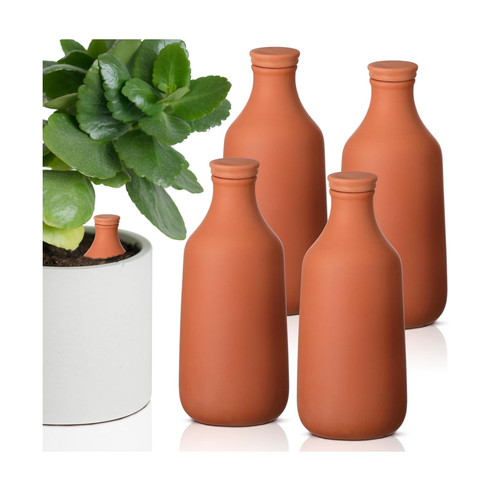 DoubleFill 4 Pcs 24oz Ollas Terracotta Watering Pots Self Watering Planter Insert Terracotta Globes Clay for Outdoor